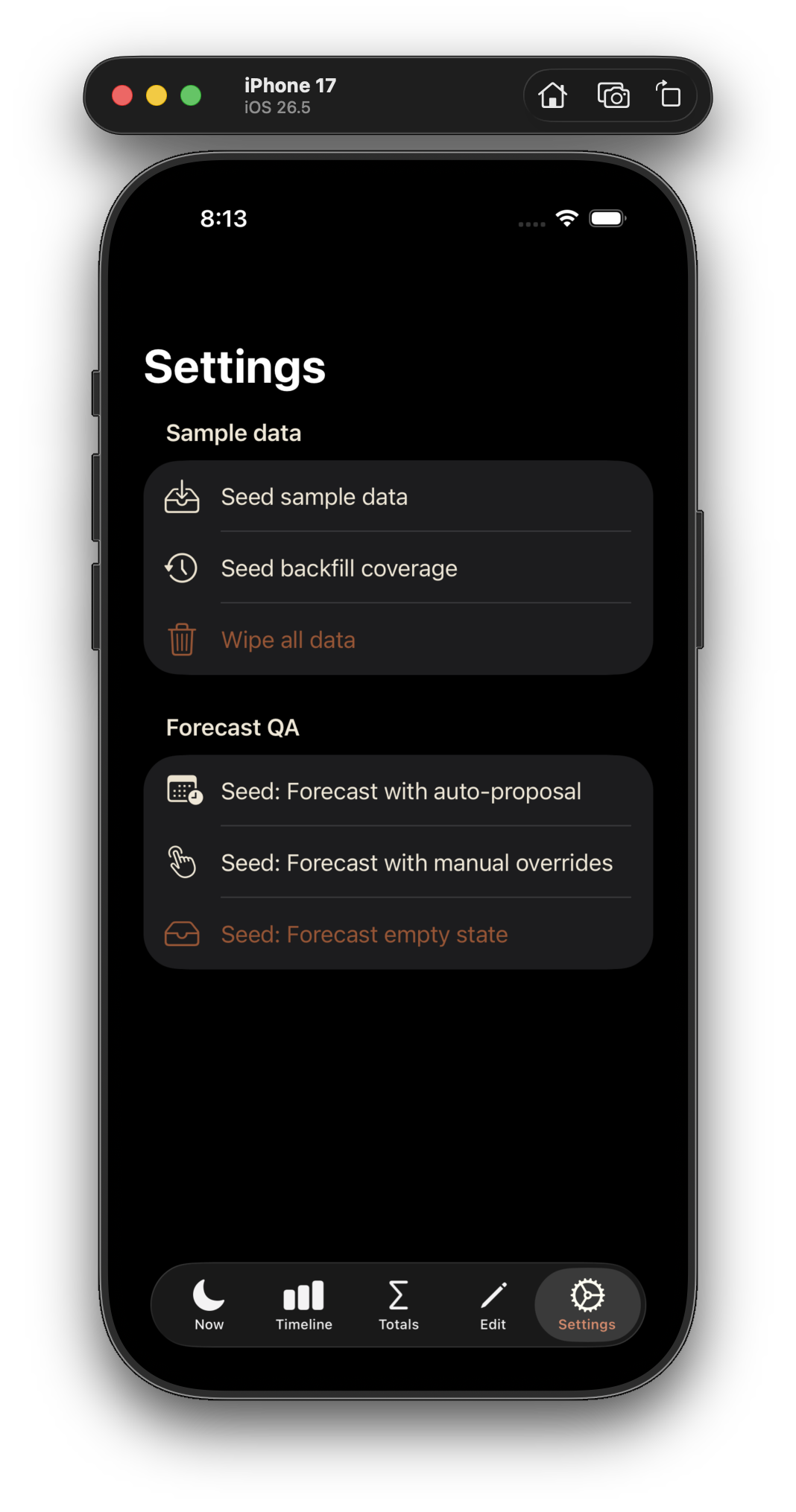 Settings tab